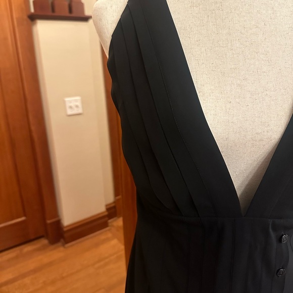 CHANEL Black Pleated V‑Neck Button-Front Midi Dress - Picture 2 of 10